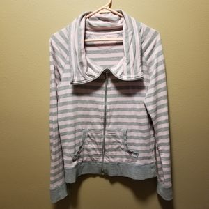 EUC Women's Calvin Klein Striped Zip-Up Cowl Neck Hoodie - M